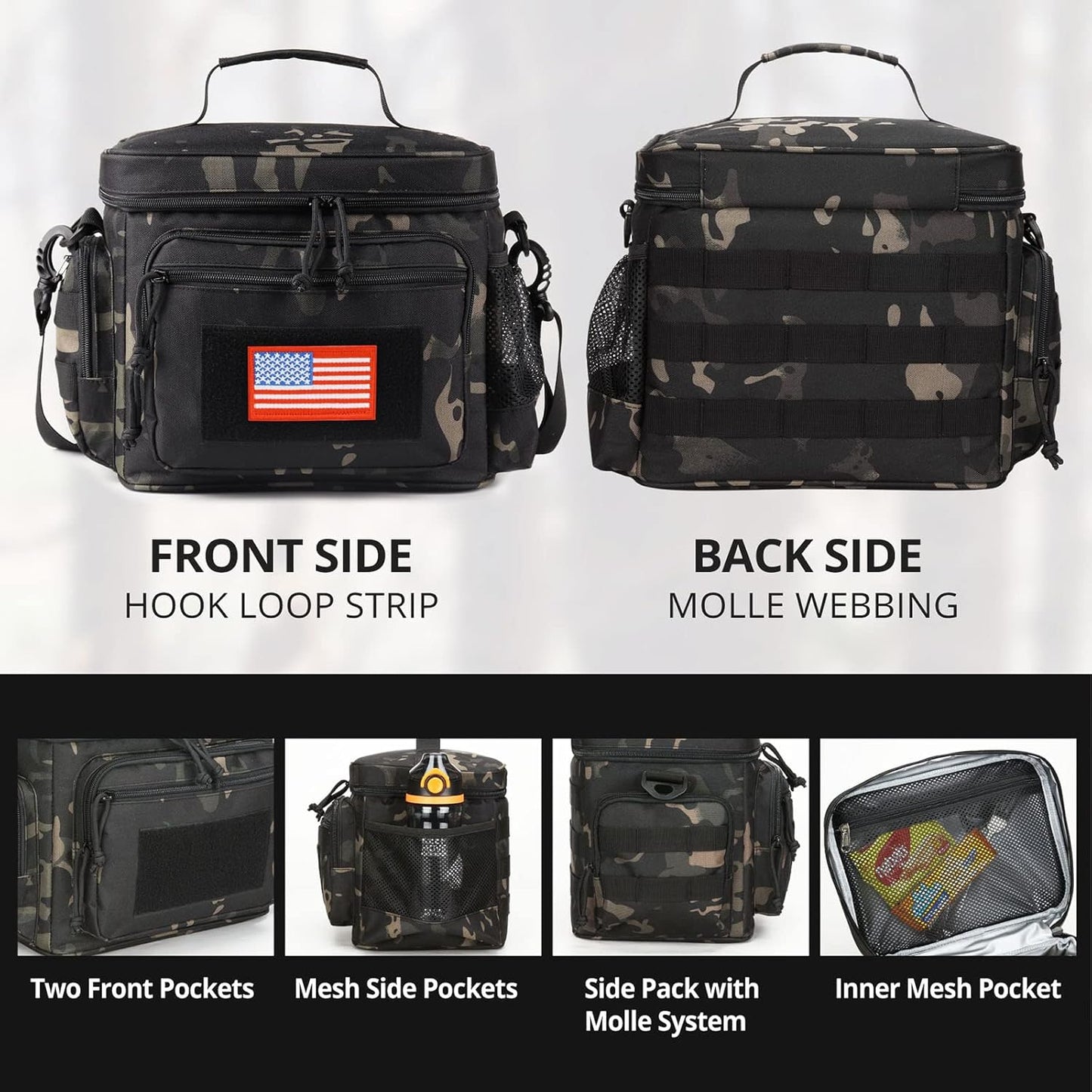 Lunch Box for Men, Tactical Lunch Bag MOLLE Webbing Leakproof Insulated Lunch Cooler Women Adult Meal with Adjustable Shoulder Strap Lunch Pail (Blue)
