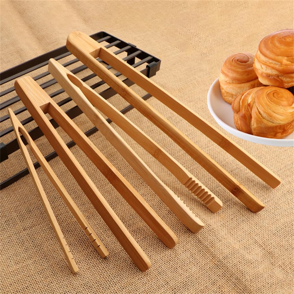 1 Pieces Bamboo Toast Tongs, 9.8 Inches Long Wood Toaster Tongs with Anti-slip Design, Tongs for Cooking with Cooking Oil Coating, Eco-friendly (9.8 Inches)