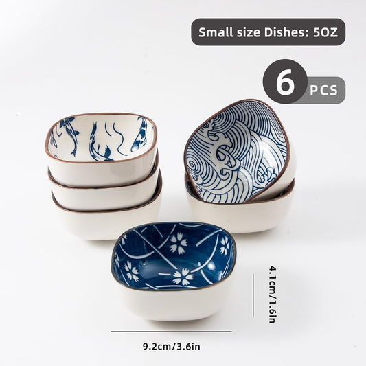 Small Ceramic Dipping Bowls, 5OZ, Blue Ocean, Set of 6