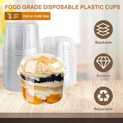 Disposable Food Containers With Lids And Spoons 50 Pack 12 oz Mini Parfait Dessert Cups Take Out Meal Prep Salad Bowls For Lunch, Plastic Ice Cream Bowls Pet, Acai Bowl, To-Go Party Containers(12oz)