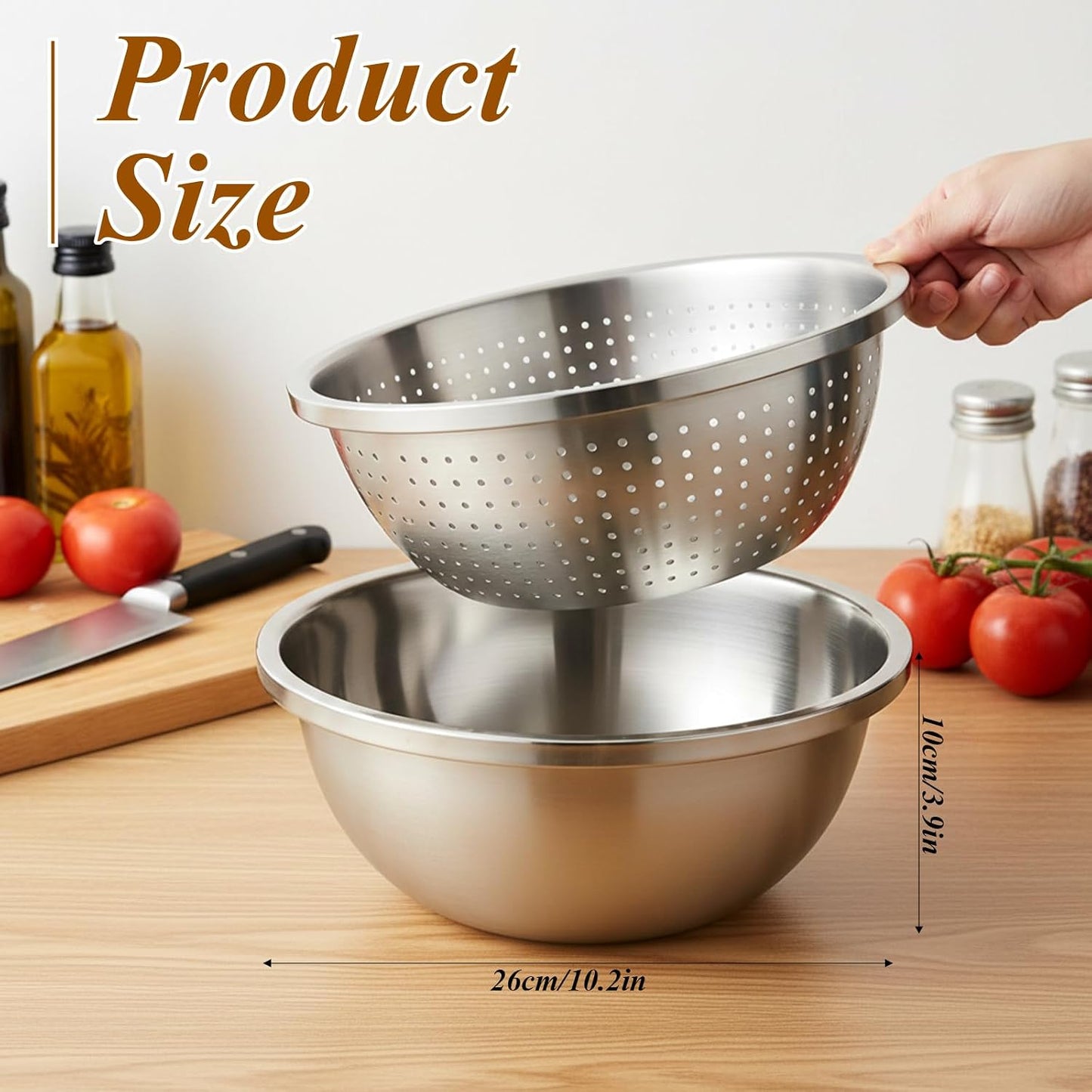 304 Stainless Steel Colander and Strainer, 5QT Large Capacity with Mixing Bowl, Micropore for Washing Rice, Vegetables, Fruit, Grain, Bean, and Draining Cooked Pasta, Dishwasher Safe