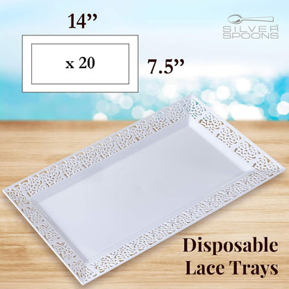 Rectangle White Serving Tray (2-Pack) - 17.5" Disposable Serving Platter for Appetizer, Fruits & Serving Dishes | Perfect Plastic Tray For Party Serveware