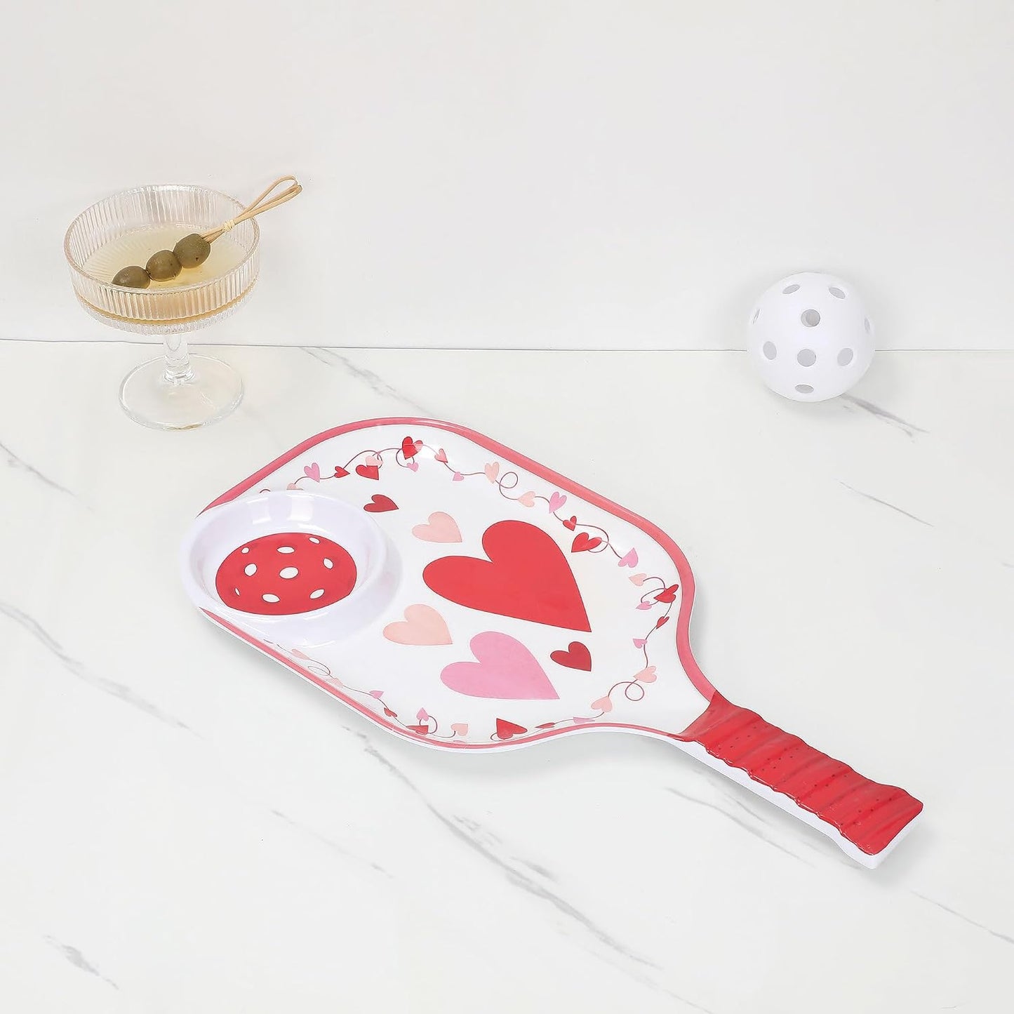 UPware Watermelon Melamine Chip and Dip Snack Tray, Summer Fruit Pickleball Paddle Shape Platter for Chips, Salsa, Fruits, and Appetizers, 15.75 x 8 Inch