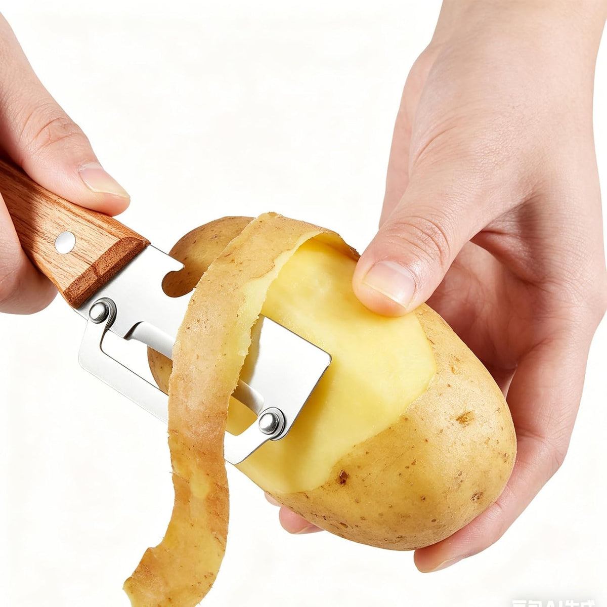 2 in 1 Multi Functional Vegetable Peeler for Kitchen，Vegetable Peeler with Wooden Handle and Bottle Opener, Stainless Steel Blade Kitchen Tool for Fruit Apple Carrot Potato Pumpkin Papaya(2PCS)
