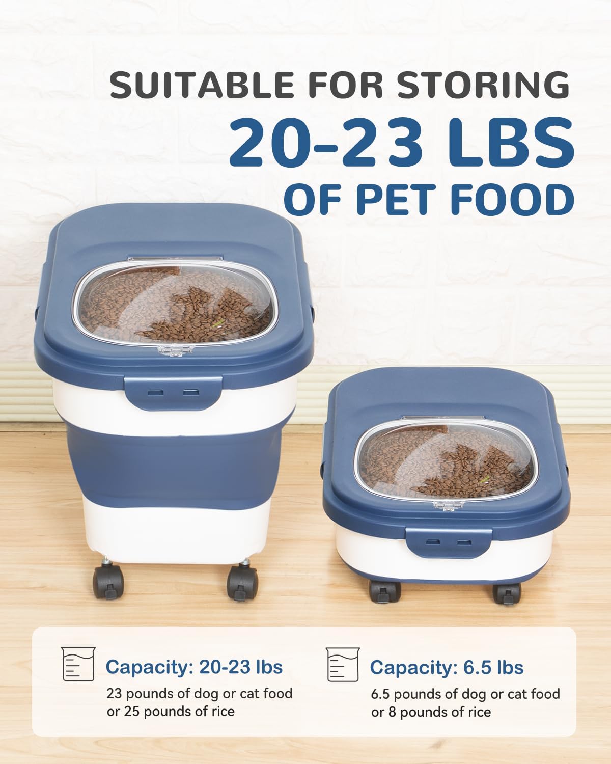 20-23 Lbs Dog Food Storage Container - Collapsible Dog Food Container with Attachable Casters and Scoop,Travel Silicone Bowl, Pet Food Storage Containers to Keep Dry Food Fresh,Easy to Move