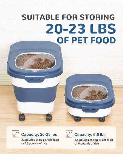 20-23 Lbs Dog Food Storage Container - Collapsible Dog Food Container with Attachable Casters and Scoop,Travel Silicone Bowl, Pet Food Storage Containers to Keep Dry Food Fresh,Easy to Move