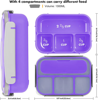 Yumuk Bento Box Adult, Lunch Box Containers for Adults Men Women, 5 Cup Bento with 4 Compartments &Spork &Sauce Box, Leak-Proof, Microwave/Dishwasher Safe(Beige)