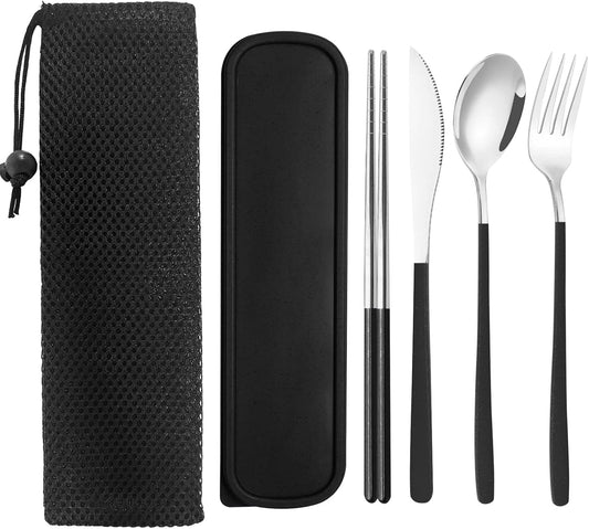 4 Sets Reusable Travel Utensils Set with Case, TWUTGAYW Portable Camping Utensil Set, BPA Free Spoon Knife Fork Chopsticks Tableware for Kids, Plastic Cutlery Set for Lunch Picnic Daily Use(4 Colors)