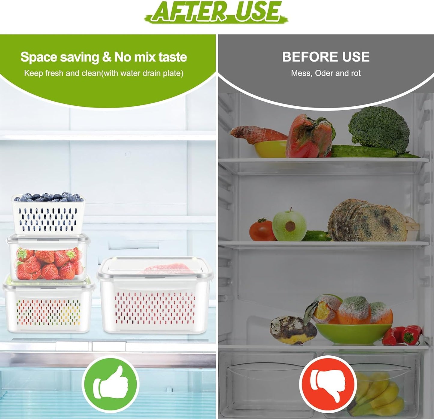 10 Pieces Fruit Storage Container for Fridge, 5 Pack Plastic Fruit Containers for Fridge with Removable Colander, Container for Fruit Berry Salad, BPA Free Kitchen Refrigerator Organizers