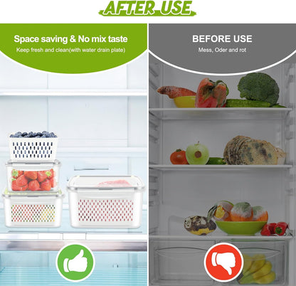 10 Pieces Fruit Storage Container for Fridge, 5 Pack Plastic Fruit Containers for Fridge with Removable Colander, Container for Fruit Berry Salad, BPA Free Kitchen Refrigerator Organizers