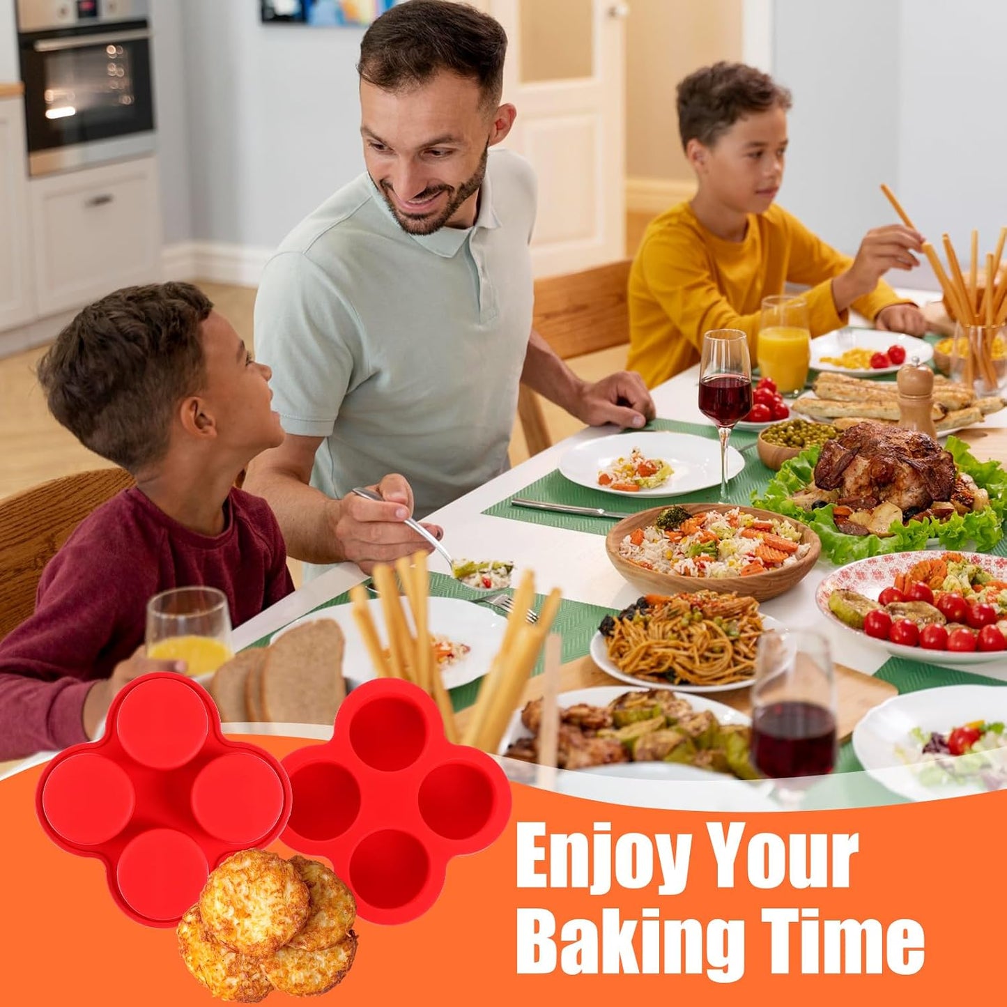 2 Pack Air Fryer Egg Bite Molds 4-Cups Silicone Egg Bite Molds Food Grade Round Muffin Pan Non-Stick Eggs Baking Pan for Baking Mini Muffins Eggs Bites Tart Mini Cupcake Quiche(Red)