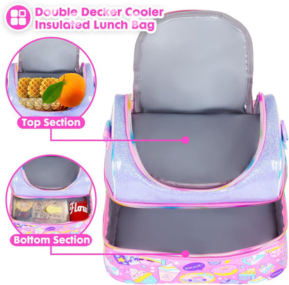 Kids Double Decker Cooler Insulated Lunch Bag, Back to School Large Meal Tote for Boys, Girls, Men, Women, with Adjustable Strap, Soccer