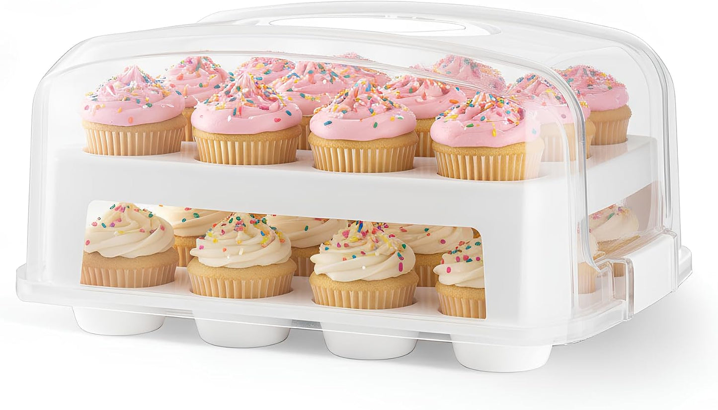 EXTRA TALL DOME 24 Cupcake Carrier, Green Cupcake Holder Carries 24 Cupcake Storage Container, Muffin Traveler Two Tier Stand Reusable Cupcake Box