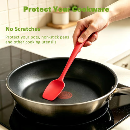 Silicone Spatula, Rubber Spoon Spatula Heat Resistant, One Piece Design Non-Stick Spoonula, Flexible Kitchen Scrapers with Stainless Steel Core for Baking, Mixing, Cooking