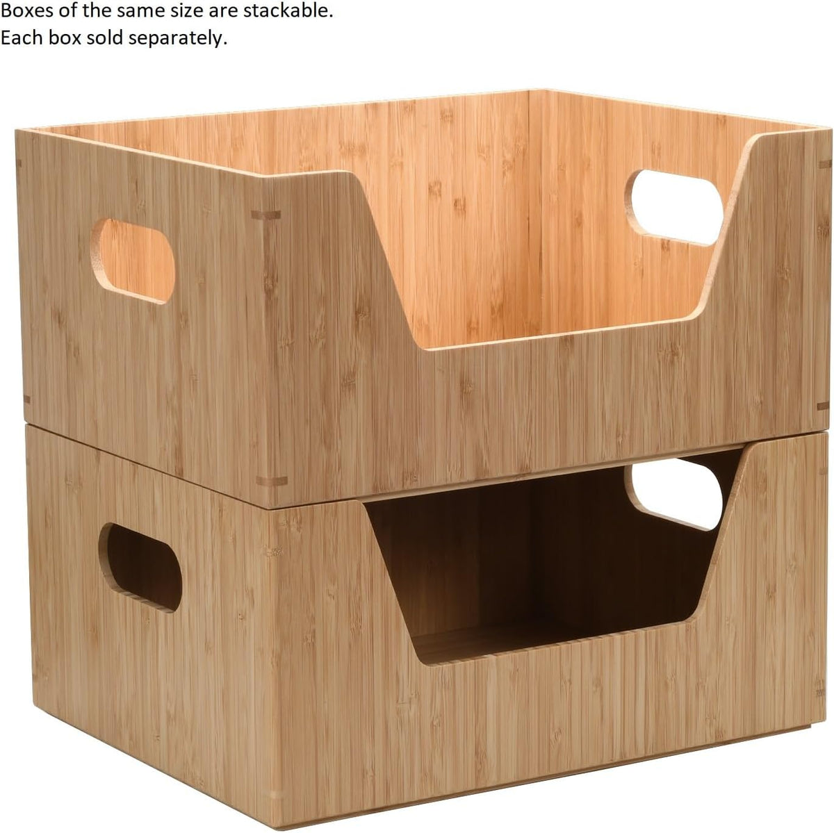 Bamboo Storage Box with Open Front Stackable Bin Organizer to use in kitchen pantries, cabinets and countertops, 14 x 11 x 6.5 inches