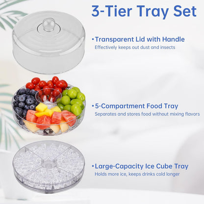 NiHome Rotating Serving Tray with Lid and Compartments, Portable BPA-Free Plastic Serving Tray for Nuts, Fruits, Candy & Crackers, Snack Organizer for 2–4 People, Parties, Travel & Home Entertaining