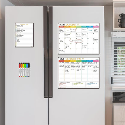 Magnetic Dry Erase List Board - 6.5"x8.5" Weekly, Daily, 2 List Boards for Fridge - 6 Extra Fine Point Markers Included - Shipped Flat