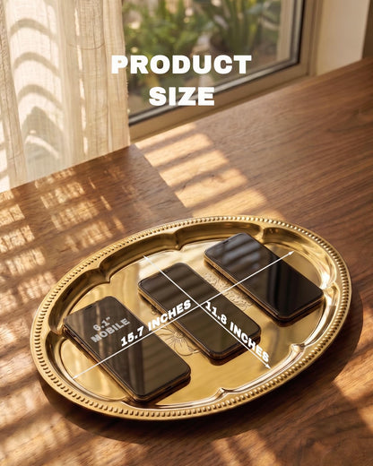 4-Pack 15.7" x 11.8" Silver Serving Trays for Party Set - Oval Floral Engraved Serving Platters, Wedding Birthday Mirror Tray for Summer BBQ, Food, Appetizer, Charcuterie, Cookies, Desserts