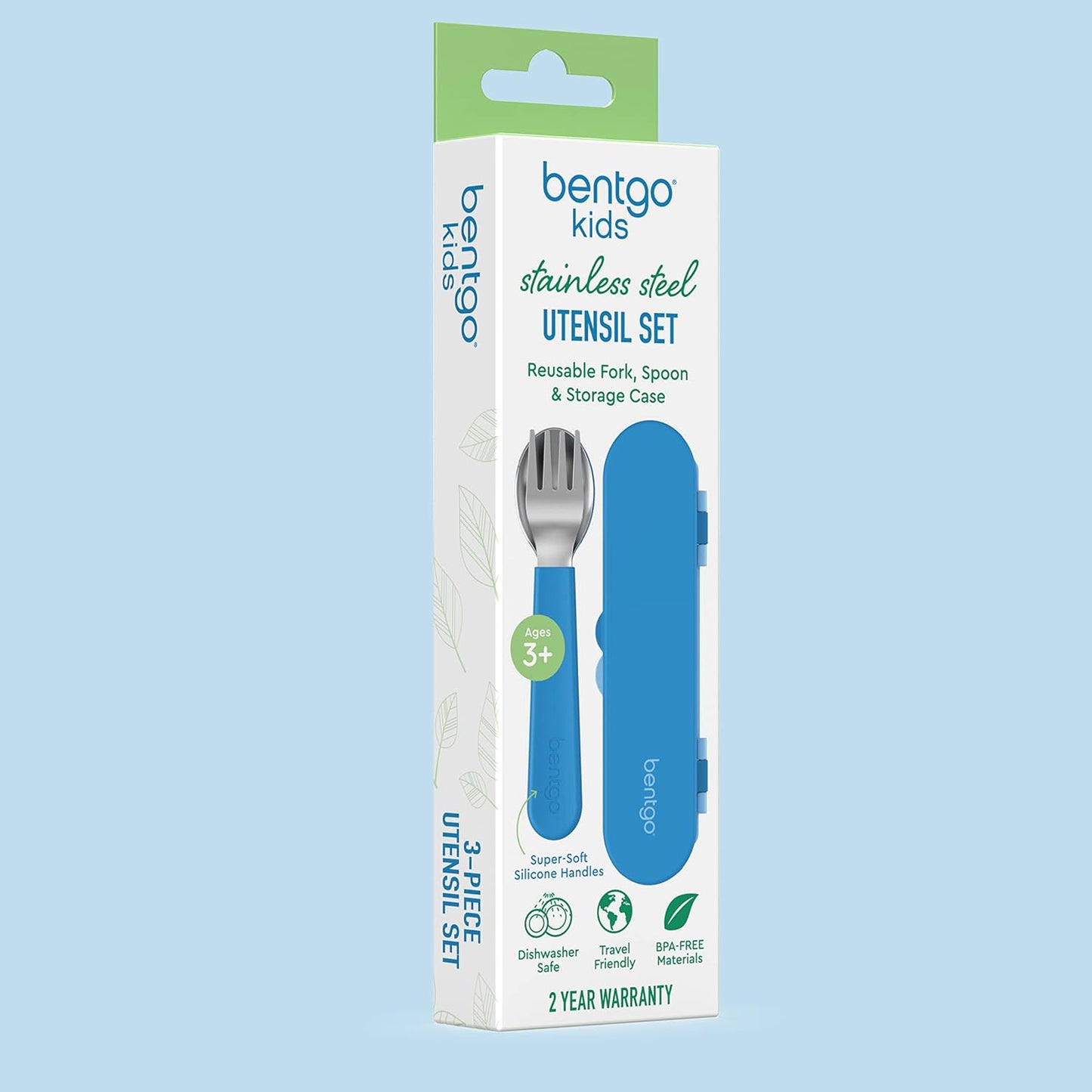 Bentgo Kids Stainless Steel Utensil Set - Reusable Fork, Spoon & Storage Case, PFAS- & BPA-Free, Easy-Grip Handles, Lightweight, Dishwasher Safe, School Lunch, Travel & Outdoors (Dinosaur)