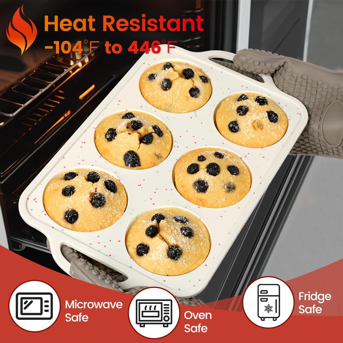 CAKETIME Mini Muffin Pan, Metal Reinforced Frame Mini Cupcake Pans 24 Cups Nonstick Muffin Silicone Molds with Handle for Baking Muffins, Cupcakes, Egg Bites 2 Pack