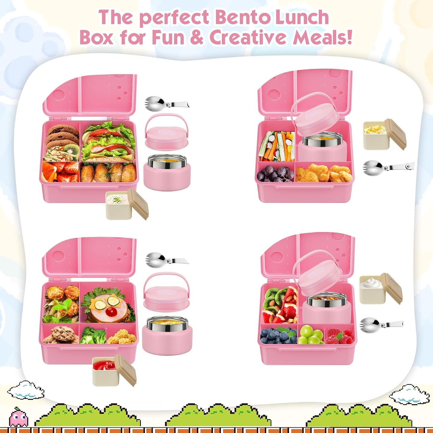 Lunch Box Kids, Leak Proof 5 Compartment Bento Box for Kids, 13oz Thermo for Hot Food Kids Lunch Box,Hot Lunch Box for School Travel