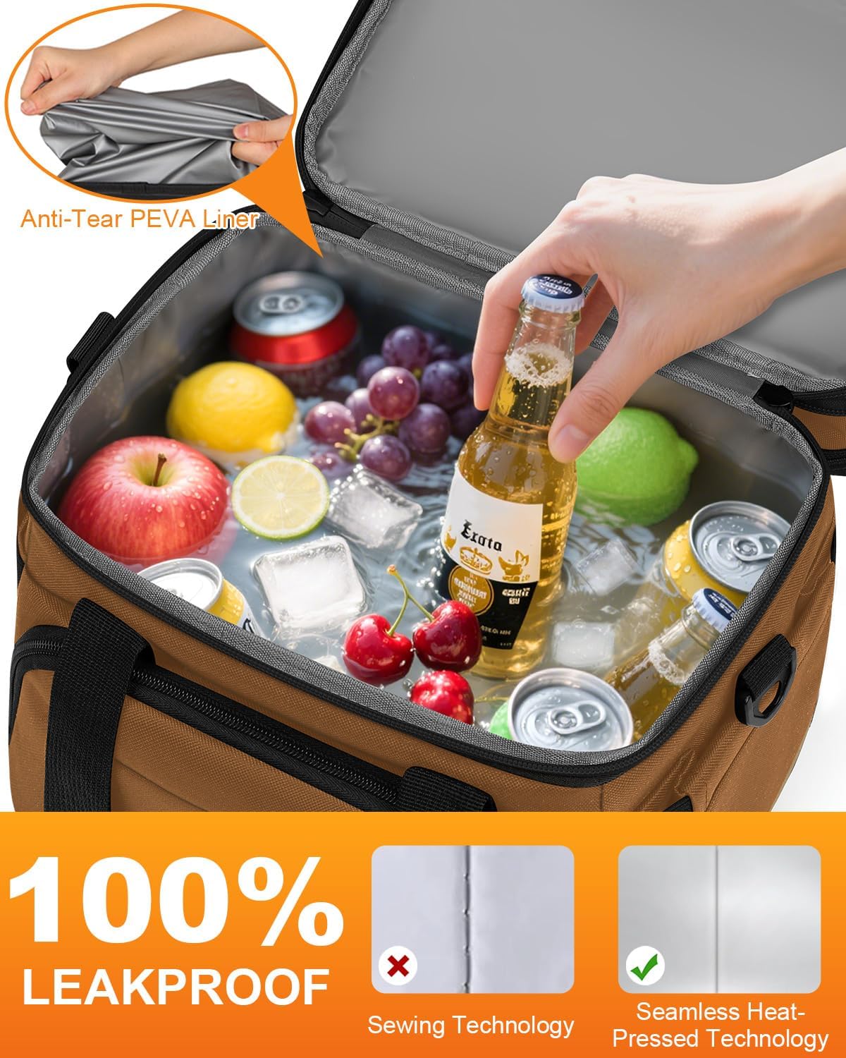 Pritent Lunch Box For Men Women Double Deck Insulated Lunch Bag For Men Woman Leakproof Expandable Cooler Bag with Adjustable Shoulder Strap for Kids Shool Work Picnic Camping(Beige,Large)