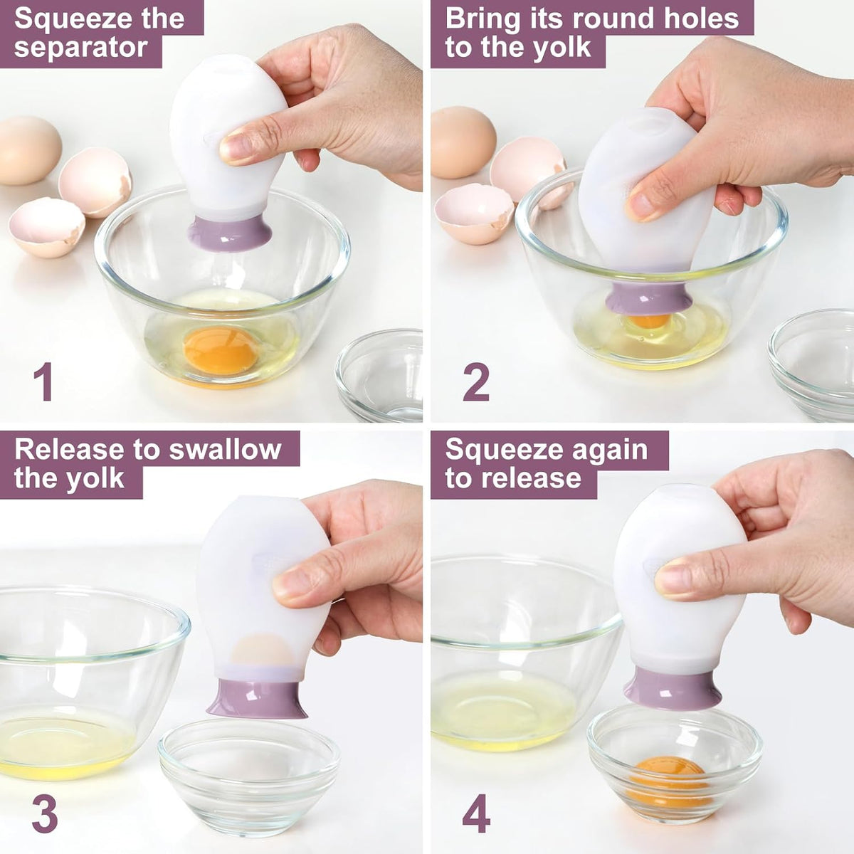 Egg Separator for Raw Eggs, Silicone Egg White Separator, Fun & Easy Gadget