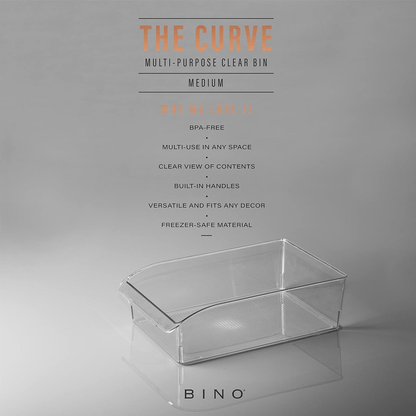 BINO | Plastic Storage Bins, Small | THE CURVE COLLECTION | Multi-Use Organizer Bins | Storage Containers Kitchen, Pantry and Home Organization | Fridge Organizers | Pantry Organization and Storage