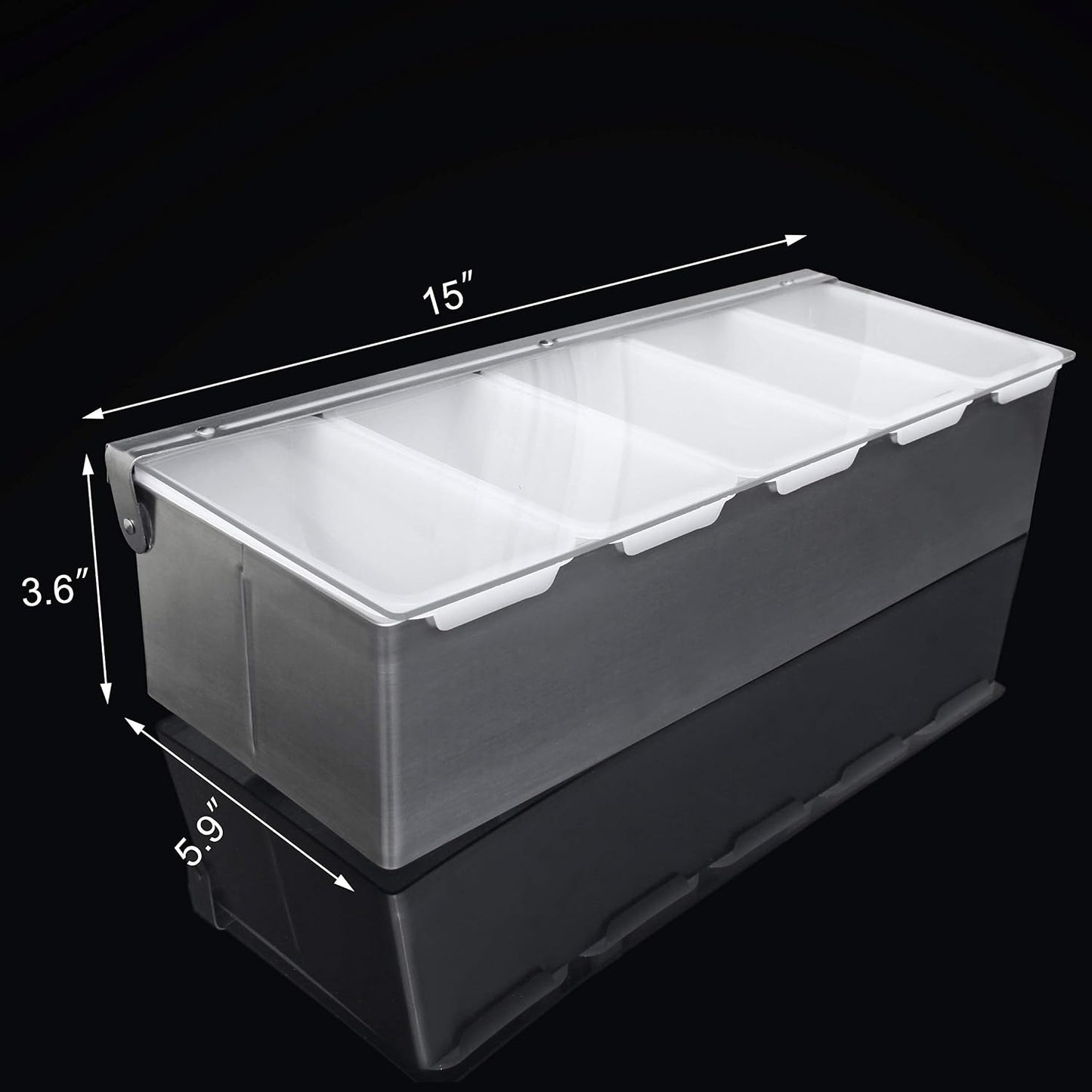New Star Foodservice 48025 Stainless Steel Condiment Dispenser with 4 Compartments (NO ICE Tray Included)