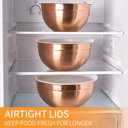 Pink Mixing Bowls with Airtight Lids, Stainless Steel Nesting Mixing Bowls Set of 7, Ideal for Baking, Prepping and Serving Food, Size 7, 3.6, 2.7, 2.1, 1.5, 1.1,0.8 QT, Stackable Design