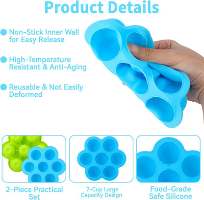 2 Pack Silicone Egg Bite Molds,Non-Stick 7 Cups Silicone Muffin Pans for Baking,Air Fryer Accessories for Baking Egg Bite, Cupcake, Tart, Bread(Blue & Green)