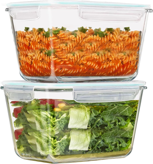 88Oz 2 Pcs Large Glass Food Storage Containers Family Size Set Baking Containers with Locking Lids Storing food, BPA Free Leak Proof Microwave Oven Safe
