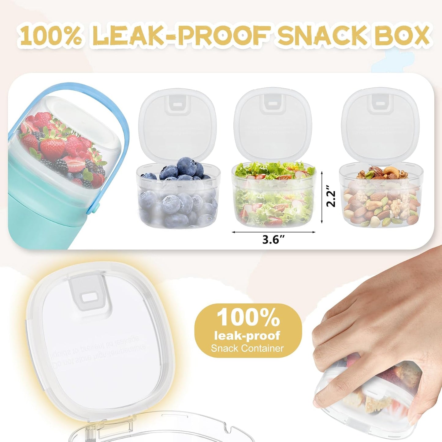 2 - in - 1 Soup Thermo for Hot Food 14oz with Snack Box Container Leak Proof Insulated Lunch Container Kids and Adults Stainless Steel Double Wall Vacuum Wide-mouth Thermal with Spoon and Handle