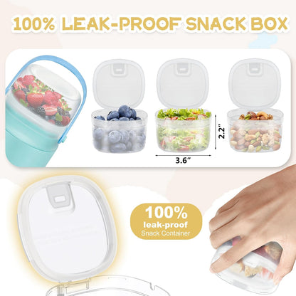 2 - in - 1 Soup Thermo for Hot Food 14oz with Snack Box Container Leak Proof Insulated Lunch Container Kids and Adults Stainless Steel Double Wall Vacuum Wide-mouth Thermal with Spoon and Handle