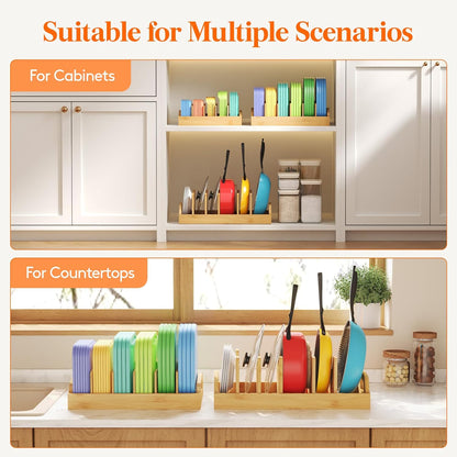 Lifewit Bamboo Lid Organizers for Inside Cabinet with 5 Sections