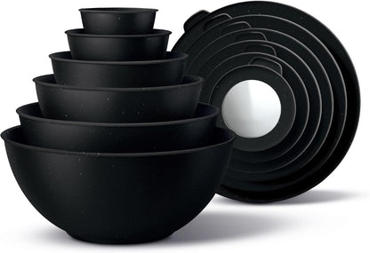 COOK WITH COLOR Mixing Bowls with Lids - 12 Piece Plastic Nesting Bowls Set includes 6 Prep Bowls and 6 Lids, Microwave Safe Mixing Bowl Set, Pink Embossed - Colors A