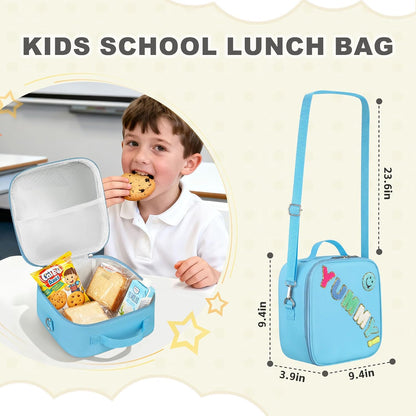 Kids Lunch Box for Kids Insulated Reusable Lunch Bag Tote Durable Children Leak-proof Lunchbox with Adjustable Shoulder Strap for School Daycare Travel Picnic (Navy - 3D Dinosaur)