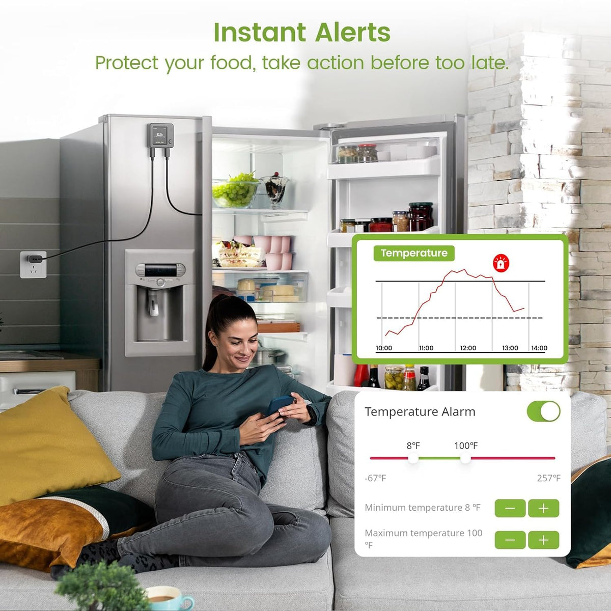 MOCREO WiFi Freezer Alarm Refrigerator Thermometer, App & Email Alerts