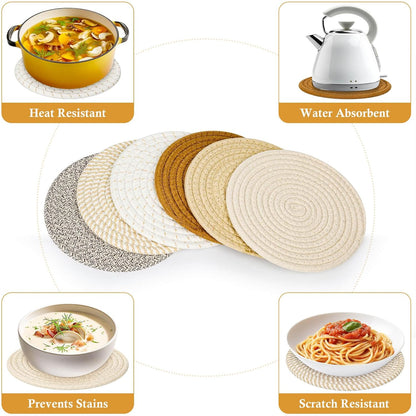 Billbotk 8'' Trivets Hot Dishes, Hot pots and Pans, 6 Heat Resistant Hot Pads, Pot Holders Kitchen, Hot Plate Mats Kitchen Countertops, Table, Home Essentials New Home and Farmhouse Decor