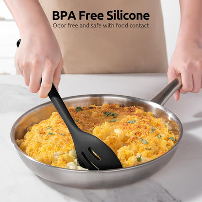 600ºF Heat Resistant Silicone Spoons: U-Taste 13.3in Solid & Slotted Kitchen Cooking Tool, Nonstick Long Rubber Utensil, Sturdy for Mixing, Serving, Stirring, Frying, Basting (Aqua Sky, 2PCS)
