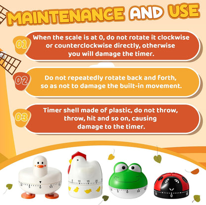Amylove 4 Pcs Cute Mechanical Kitchen Timer Forest Animals 60 Minutes