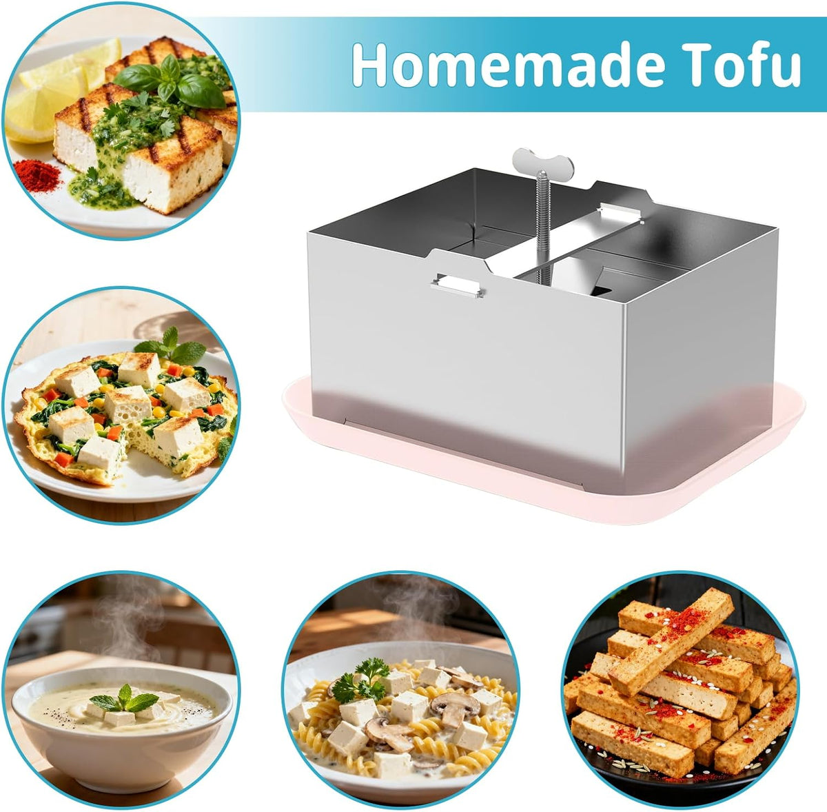 New 2026 Tofu Press Stainless Steel 304, Tofu Maker Comes With Pressed Towels And Drip Trays For Easy Dehydration And Improved Taste. It Can Also Be Used To Make Cheese/Paneer, 2-Pound Extra Firm Tofu
