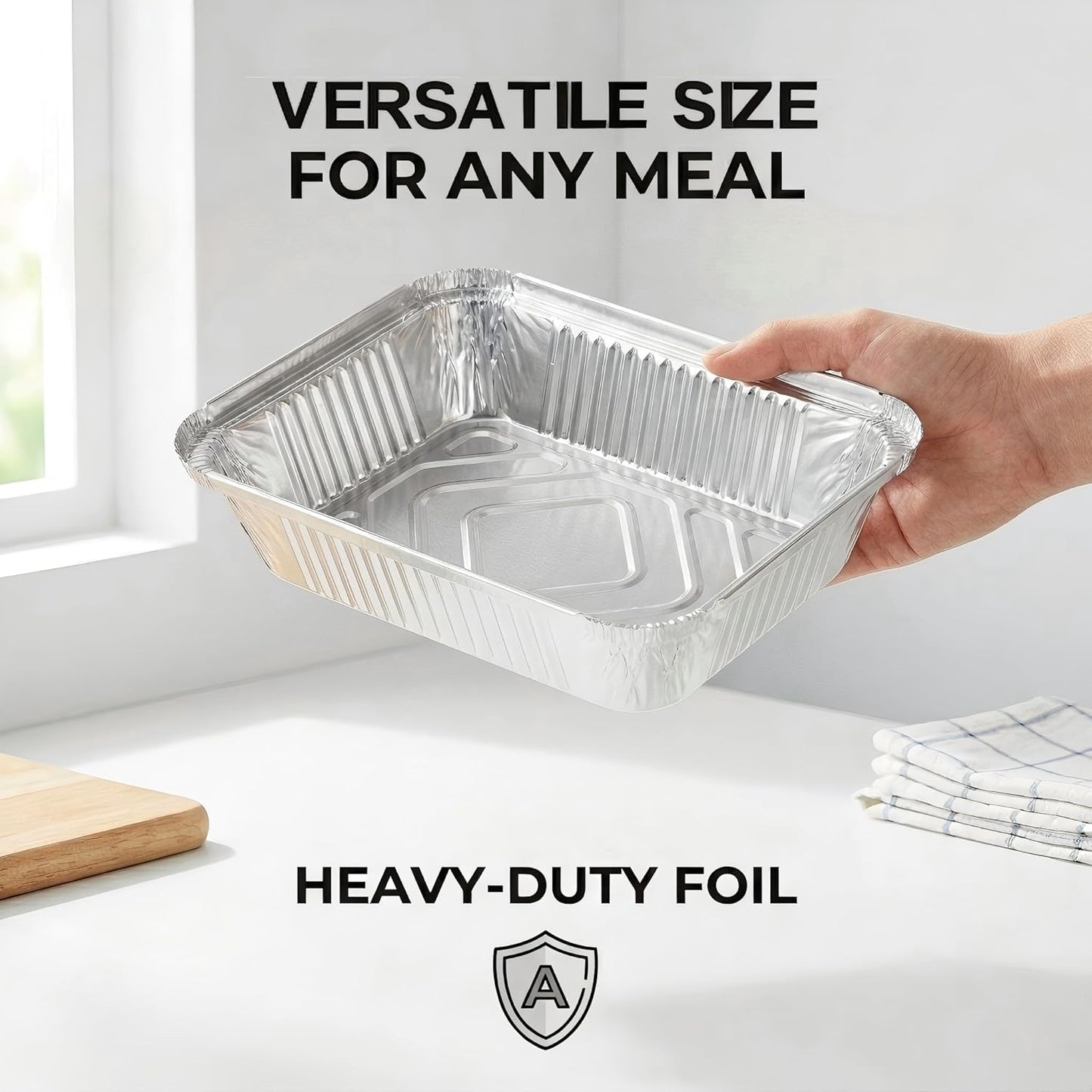 50 Pack Aluminum Pans with Cardboard Lids, 8.3"x6.2", 2.25 LB | Heavy duty disposable foil containers, trays for baking, meal prep, roasting, food storage