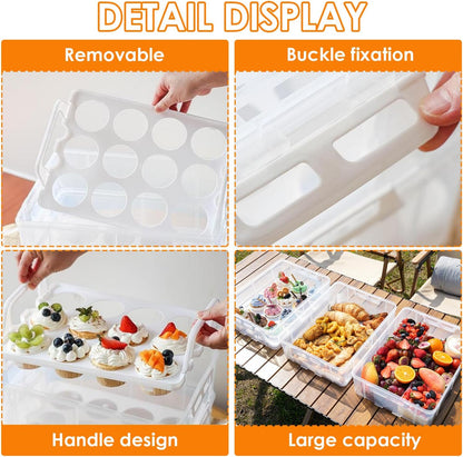 Cupcake Carrier Stackable Storage Container Collapsible Cake Carrier with Lid and Handle, with 50 PCS Cupcake liners,Reusable Plastic Dessert Travel Container,Transport Box (48 Cupcakes White)