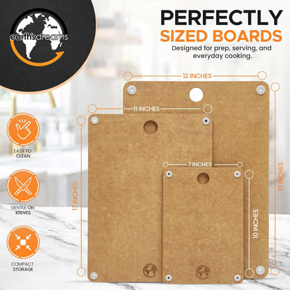 Earth's Dreams Composite Wood Cutting Board Set of 3 – Built In Juice Groove, Dishwasher Safe,Cutting Boards for Kitchen – Large, Medium & Small Non-Slip Wood Charcuterie & Chopping Boards (Tan/Black)