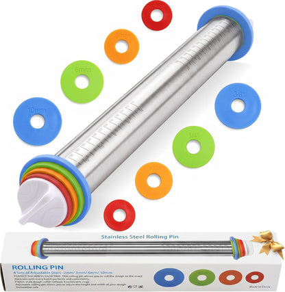 Vakoo Rolling Pin with Thickness Rings for Baking
