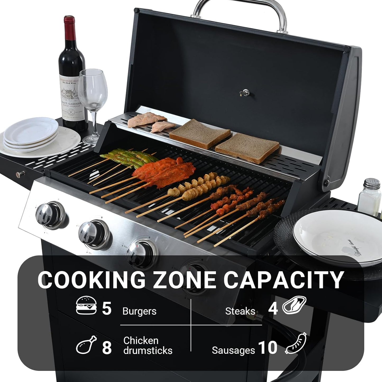 Endark 4-Burner 34,000 BTU Heavy-Duty Stainless Steel Gas Grill – Portable Outdoor Cooking for Patio, Backyard, Barbecue, Camping | Grill, Fry, Bake Pizza | Easy-Clean