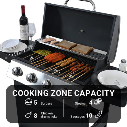Endark 4-Burner 34,000 BTU Heavy-Duty Stainless Steel Gas Grill – Portable Outdoor Cooking for Patio, Backyard, Barbecue, Camping | Grill, Fry, Bake Pizza | Easy-Clean