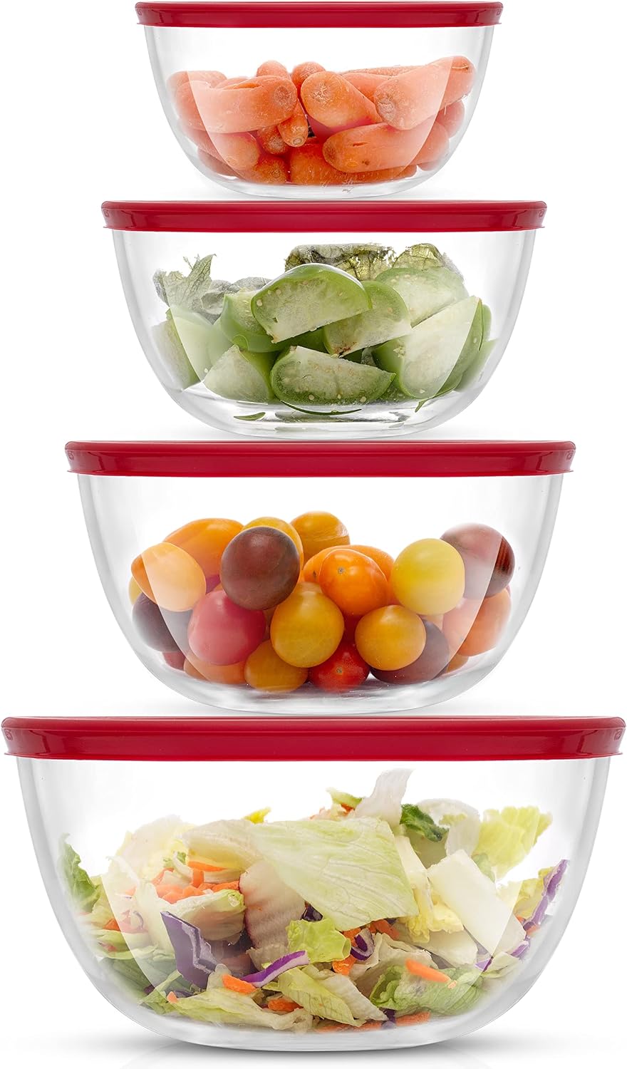 JoyJolt Kitchen Mixing Bowls - 8pc Glass with Lids Set – Neat Nesting Large Bowl Batter Cooking Storage and Big Salad BPA-Free Black
