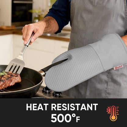 Yutat Silicone Oven Mitts - Oven Mitts and Pot Holders Sets Made of Non-Slip & BPA-Free Silicone, High Heat Resistant 500 Degrees, Perfect for Kitchen Cooking Baking BBQ, Peak Green